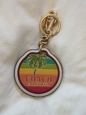 Coach Multicolor Stripe Palm Tree Keychain with Gold Hardware
